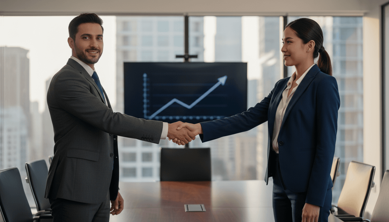 Professional handshake in corporate setting