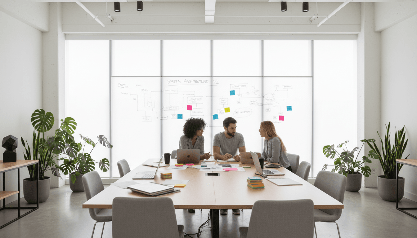 Professional team working together in modern office environment